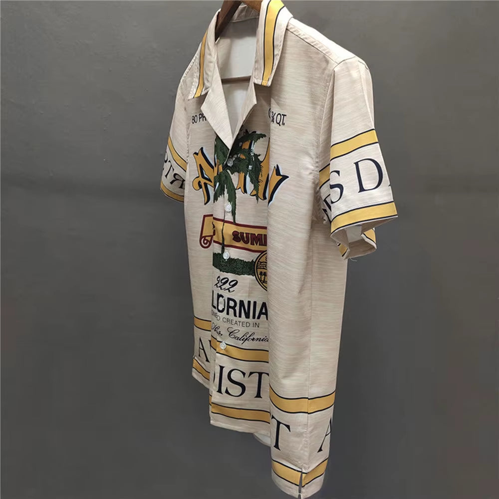 Summer Trend Fashion Hawaii Short Sleeve Shirt Men Coconut Tree Print Shirt Lapel Comfortable Man Shirt Homme Camisetas Hombre